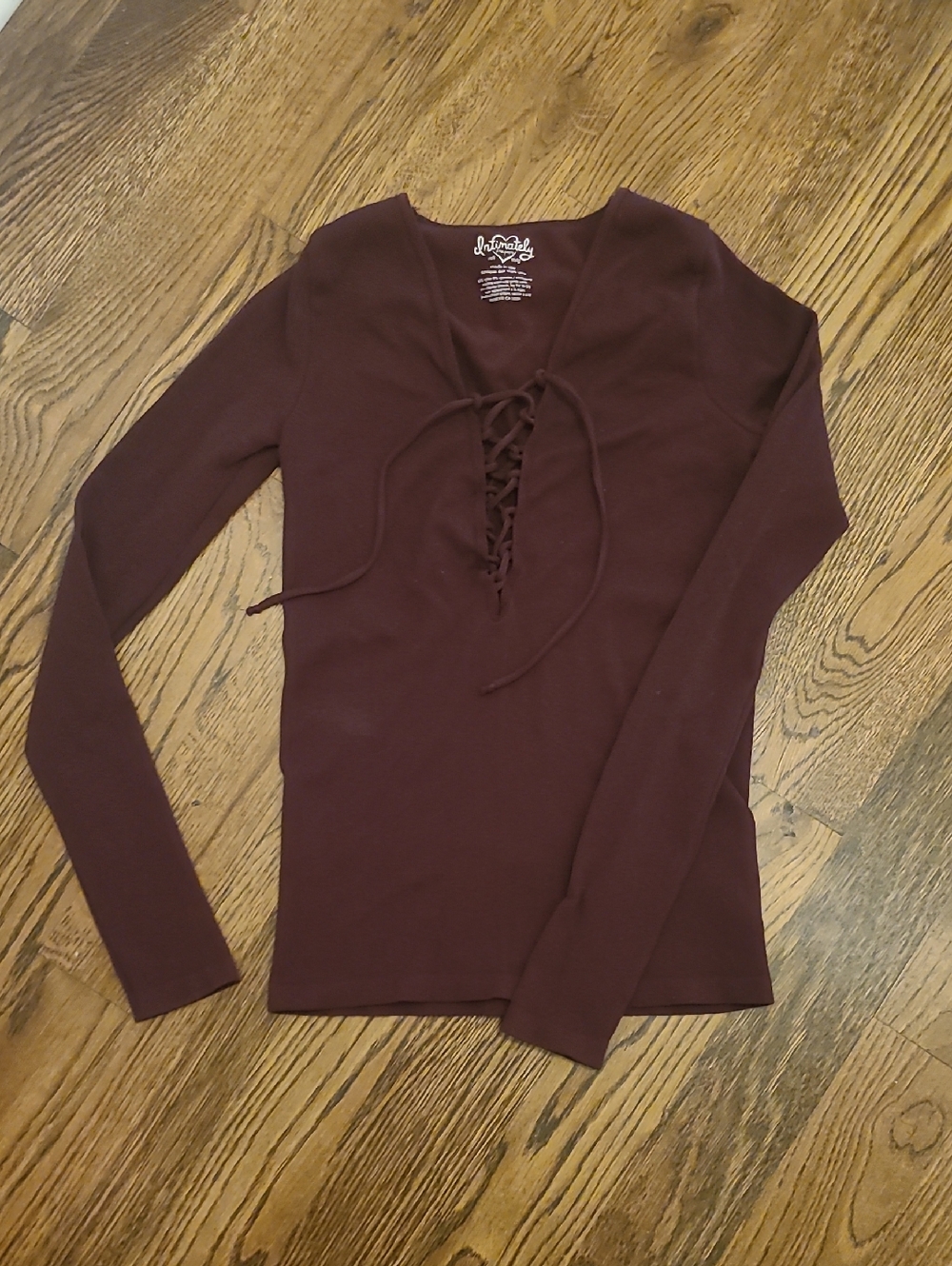 Free people Lace-Up Long Sleeve Women's Top - Deep Burgundy